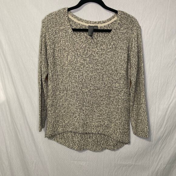 QUINN Women’s Heathered Black & White Elbow‑Patch Pullover Sweater - Picture 1 of 9